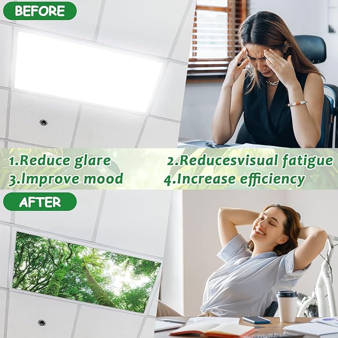 8 Pcs Fluorescent Light Covers with 80 Magnets Decorative for Classroom Ceiling Light 4 x 2 Feet Magnetic Light Covers Filter Easy Install for Office Hospitals & Home Drop Ceiling Supplies Rainforest