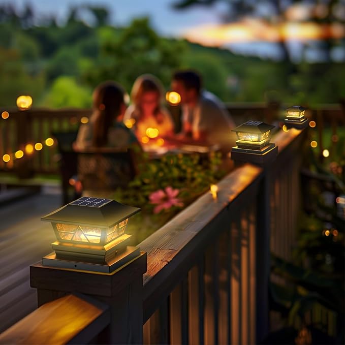 Solar Post Lights Outdoor Waterproof RGB Color Changing Modes Fence Post Cap Lights, Deck Post Lights Solar Powered for 4x4 5x5 6x6 Wooden or Vinyl Yard Garden Patio Decor, Black(8 Pack)