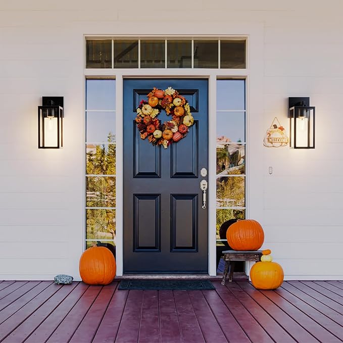 Kalium Porch Lights Outdoor Wall Light Fixture 2pcs, Matte Black, Wall Sconce 12.4 in, Toughened Frame, Clear Glass Shade, Waterproof Lanterns, for Patio, Exterior, Front, Door, Entryway