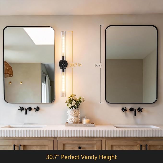 30 inch Bathroom Sconce Hardwired, Modern Bathroom Wall Sconce 2 Lights Vantiy Sconce Bathroom Vanity Light,Black Sconce for Mirror, Living Room, Bedroom, Hallway (E26 Bulb Included)