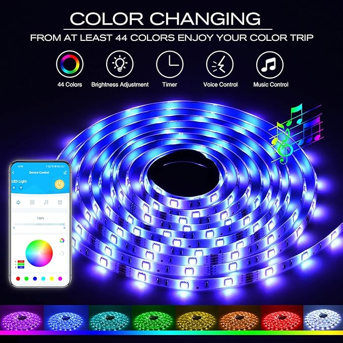DAYBETTER RGB Led Light Strips Kit Compatible with Alexa and Google Assistant, Smart WiFi Led Strip Lights for Bedroom, Room, Decor, Kitchen, Home Party Decoration (100FT)