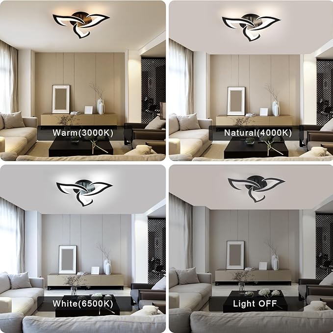 DELIPOP Modern Ceiling Light, 21W Dimmable Ceiling Lamp Remote Control, 3-Lights Flower LED Ceiling Light Fixture for Dining Room Bedroom Dinning Room Kitchen