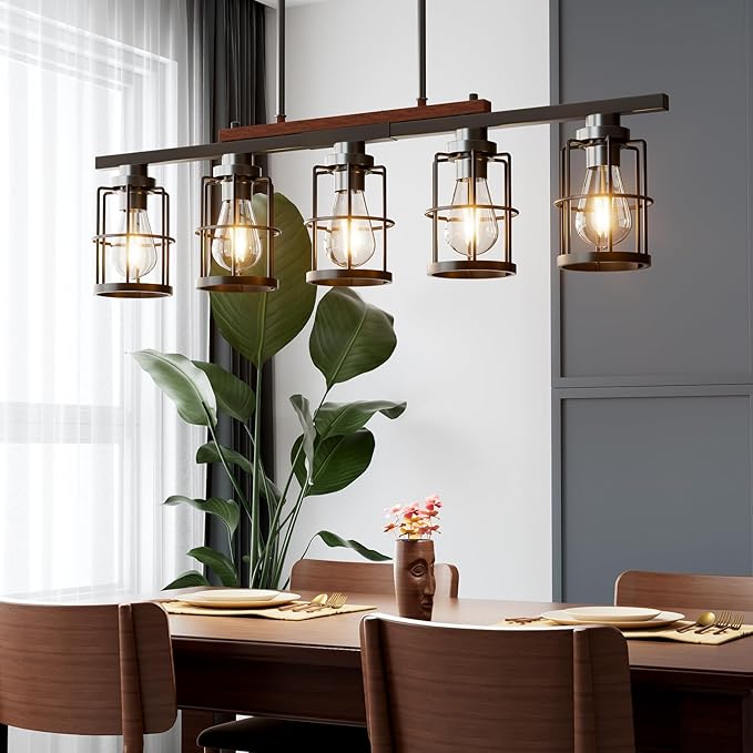 5-Light Dining Room Light Fixture, Chandeliers for Dining Room with Metal Lampshade, 33.4" Kitchen Island Lighting for Dining Rooms, Kitchens, and Islands, with Adjustable Height