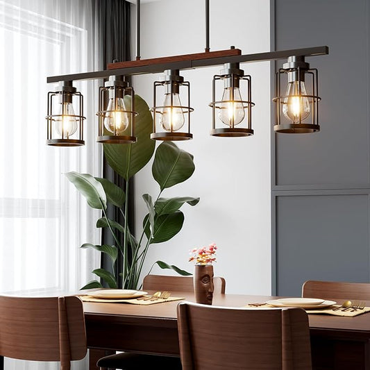 5-Light Dining Room Light Fixture, Chandeliers for Dining Room with Metal Lampshade, 33.4" Kitchen Island Lighting for Dining Rooms, Kitchens, and Islands, with Adjustable Height