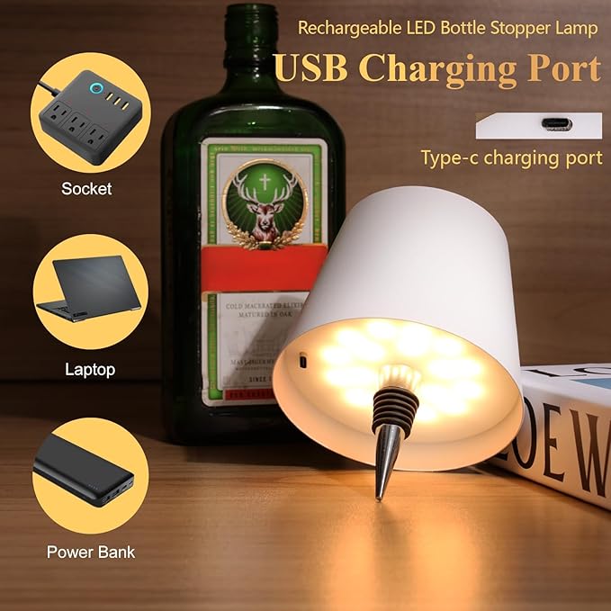 2 Pack Wine Bottle Lamps, 2025 New 3 Color Rechargeable Wireless Bottle Lamps, Bottle Lamp Kit for Liquor Bottles with Touch Dimming for Parties, Restaurants & Home Decor (White)