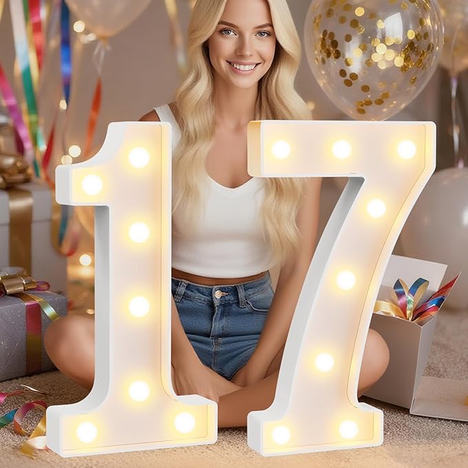 Pooqla 17th Birthday Decorations for Girls Boys, Large 12.6 in Tall Light Up Numbers for 17th Party Decorations Table Decor, Big Marquee Numbers 17th Birthday Gift for Girls Wedding Anniversary Decor