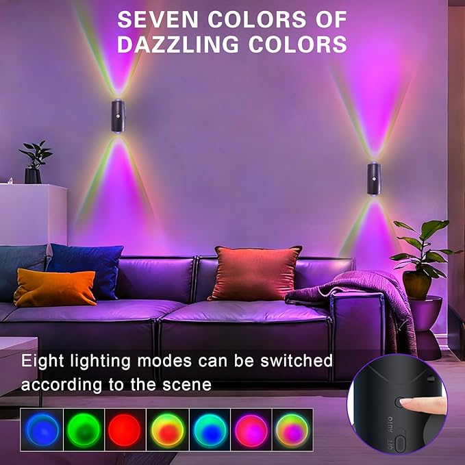 LED Wireless Wall Sconce with Color Changing, Motion Sensor Light Indoor, 1500mAh Rechargeable Battery Operated Wall Sconces for Bedroom Bedside Hallway Courtyard Doorway (black - 2 Pack)