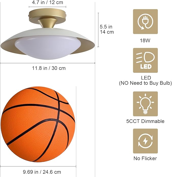 2 Pack Dimmable Mid Century Modern Flush Mount Ceiling Light, White and Gold LED Ceiling Light, 11.8in Kitchen Lighting Fxitures Ceiling with Acrylic Shade for Hallway Bedroom Entryway Laundry Room