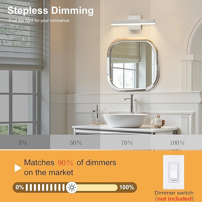 Nickel Bathroom Vanity Light 15.75 inch, 14W Dimmable 5CCT LED Bathroom Light Fixture Over Mirror Restroom Hardwired-ETL Certificated