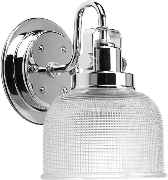 Progress Lighting P2989-15 Archie Collection Clear Double Prismatic Glass Coastal Bath Vanity, 1-Light, Polished Chrome