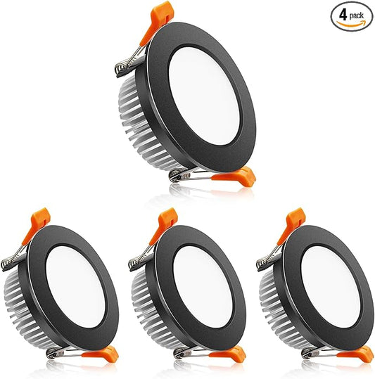 2 Inch LED Downlight, Recessed Lighting Dimmable Ceiling Light, 3W, 3000K Warm White, CRI80 with LED Driver(35W Halogen Equivalent), Black 4 Pack