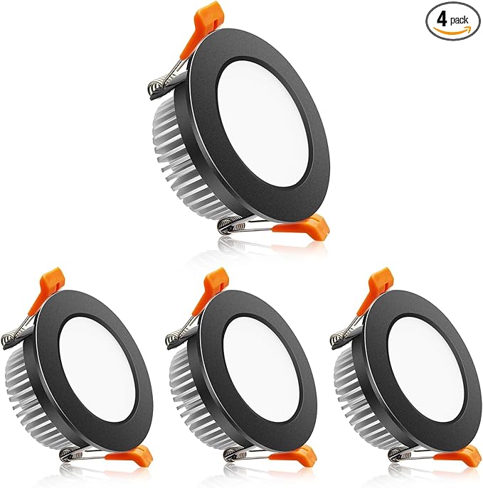 2 Inch LED Downlight, Recessed Lighting Dimmable Ceiling Light, 3W, 4000K Natural White, CRI80 with LED Driver(35W Halogen Equivalent), Black 4 Pack