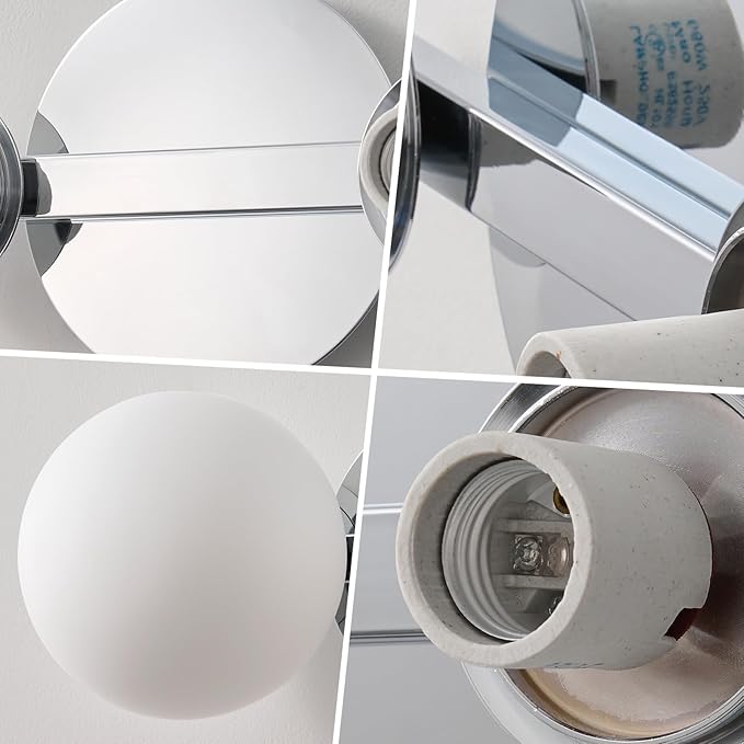 Globe Bathroom Vanity Light Fixtures: Chrome Wall Scones With 2 Milk Glass Shade - Modern Makeup Lighting Fixture over Mirror - Brass Ball Powder Room Vanities Lights for Hallway Bedroom Bulb Excluded