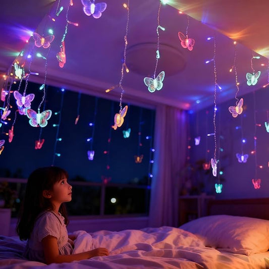 Curtain Butterfly String Light 20Ft 120LED Window USB Fairy Lights 24 Butterfly 8 Modes with Remote Control for Room Bedroom Patio Party Wedding Holiday Christmas Decoration (Colorful)
