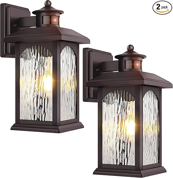 2 Packs Motion Sensor Outdoor Lights - Brown Dusk to Dawn Outdoor Lighting, Oil Rubbed Bronze Exterior Light Fixtures, Waterproof Porch Lights Wall Sconce for House, Garage, Entryway Anti-Rust