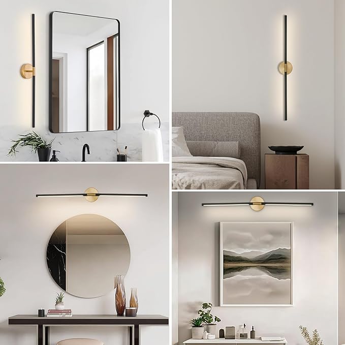 Modern Bathroom Light Fixtures Over Mirror 43 Inch, 33W 360° Rotatable Dimmable 4000K Led Vanity Light Bar, Black and Gold Bathroom Vanity Lights Above Mirror
