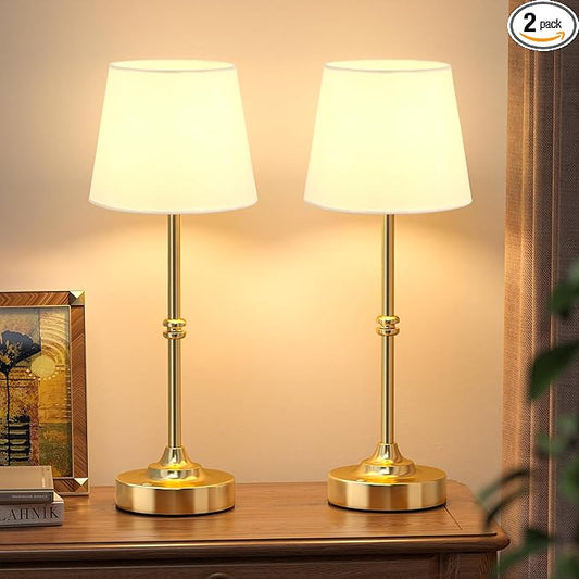 Kakanuo Rechargeable Cordless Table Lamp Gold - 2 Pack Brass 4000mAh Battery Operated Lamp, 3000K Warm Light, Touch Control Stepless Dimming, for Bedside, Dining Table, Home Decor