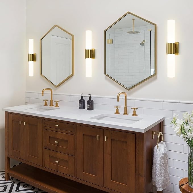 Kalium Bathroom Wall Sconce Fixture, 21 Inch Modern Vanity Lights with Frosted Glass Shade, Indoor Sconces Lighting Wall Decor Lamps for Bathrooms Living Room Stairs Bedroom (Gold)