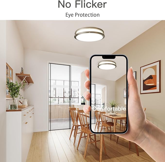 16Inch LED Flush Mount Ceiling Light Fixture 2 Pack, 48W 4800LM Ceiling Light Fixture Brushed Nickel, Dimmable Ceiling Light, 5000K Ceiling Lamp for Bedroom Kitchen, ETL Listed, No Flicker