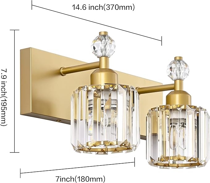 PRESDE 2 Crystal Bathroom Lights Fixtures Modern Gold Vanity Lights Fixtures Over Mirror Modern Bath Wall Lighting