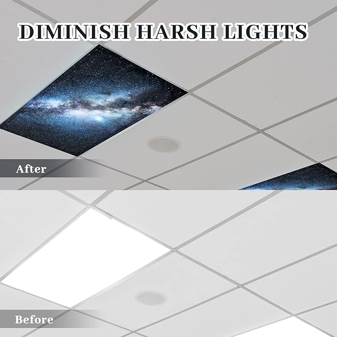 Patelai 8 Pack Fluorescent Light Covers for Classroom Ceiling 4 x 2 Feet Magnetic Light Covers Filter for Office School Drop Ceiling Supplies(Galaxy Sky)