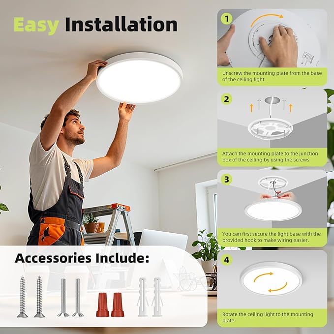 hepside 2Pack 12Inch LED Flush Mount Ceiling Light Fixture 5CCT 24W 2800LM Closet Light Fixture,Small Round Slim Surface Ceiling Lamp for Hallway,Bathroom,Bedroom,Kitchen,Interior