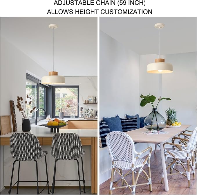 Modern Pendant Lights,12.6 inch,Natural Wood Cap,Simple Hanging Light Fixture for Kitchen Island,Dining Room
