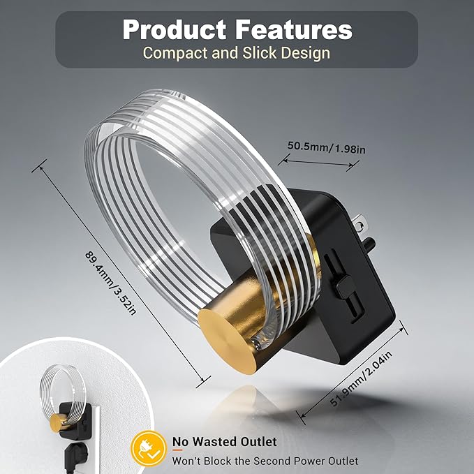 JandCase Night Light, Night Lights Plug into Wall, Dimmable Nightlight with Dusk to Dawn Sensor, 180° Rotatable Plug in Round Nightlights, LED Circle Acrylic Night Light for Bathroom Kids Gift, 1 Pack