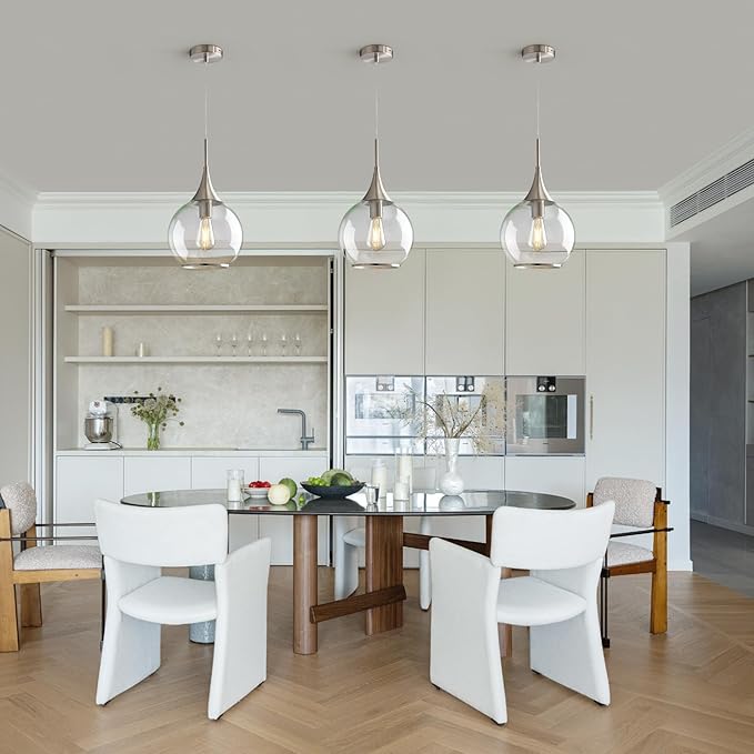 Pendant Lights Kitchen Island: 3 Pack Brushed Nickel Light Fixture Modern with Clear Glass - 10 Inch Mid Century Globe Kitchen Lighting Fixtures Ceiling for Bar