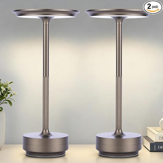 UdoUto 2-Pack Cordless Table Lamp Rechargeable - 5000mAh Battery Operated LED Table Light with Touch Stepless Dimming - Portable Coffee Metal Outdoor Lamp for Patio, Restaurant, Living Room