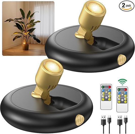 Rechargeable Battery LED Spotlight Indoor: Wireless Mini Art Accent Spot Lights with Timer Remote - Small Dimmable Uplight for Plants Display Painting Dartboard Artwork Portrait Closet