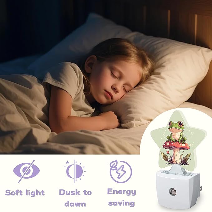 Nightlight,Cute Frog Decorative Night Lights Plug Into Wall,Mushroom Night Light with Auto Sensor for Bedroom,Nursery,Hallway,Stairway,Gifts