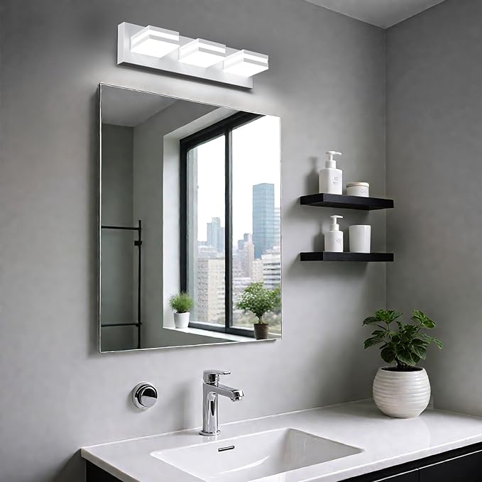 IZORRO LED Modern Bathroom Lights Fixtures(3-Light,Dimmable,360°Rotate),Matte White Acrylic Wall Lighting,Vanity Lights for Bathroom Over Mirror - 6000k 16In （No Assembly Required）