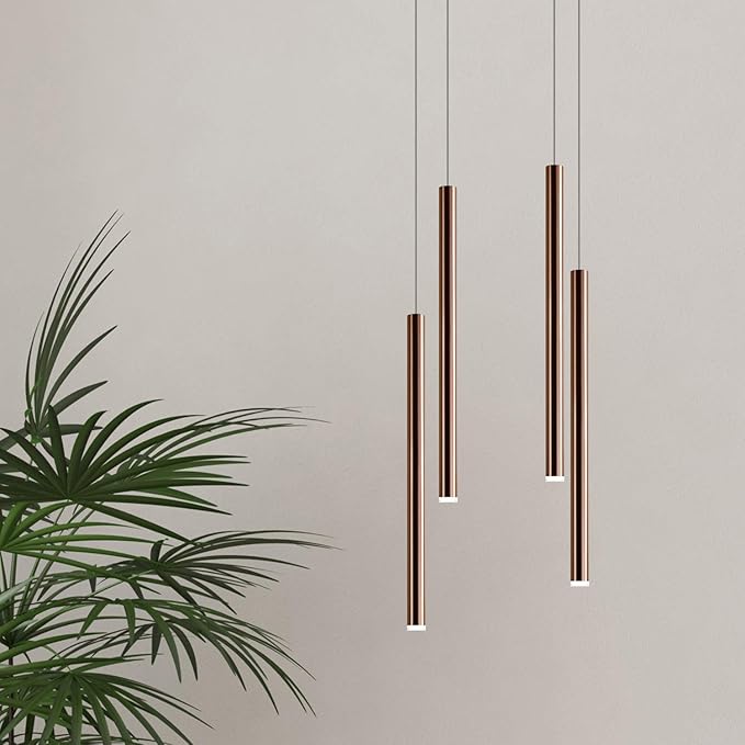 CANALIS 4 Mini Pendant Lighting Copper - LED Hanging Light Fixture for Kitchen Island, Bar, Foyer - Cluster Pendants - Dimmable, Adjustable Wire, Lamp Bulb Included