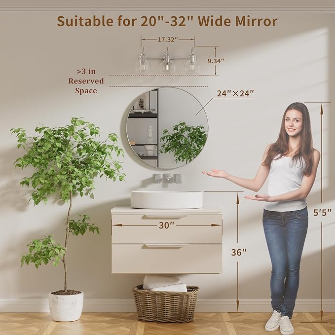 Bathroom Light Fixtures Brushed Nickel 3 Light Bathroom Lights Over Mirror with Clear Glass Shade Brushed Nickel Modern Wall Sconces Vanity Light for Bathroom UL Listed