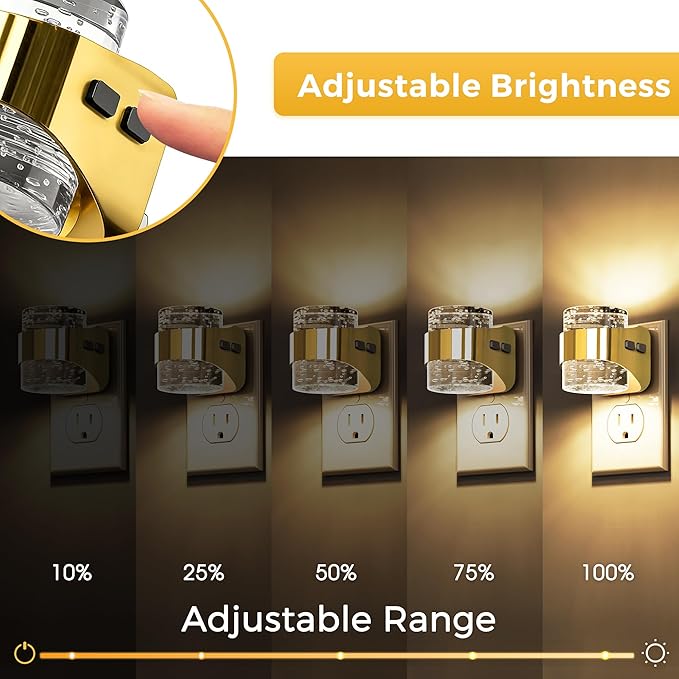 L LOHAS LED Night Light, 2 Pack 3000K Bubble Night Lights Plug into Wall, Acrylic Night Lights with Light Sensor, Adjustable Brightness,Plug in Nightlights for Rooms Bathroom Hallway