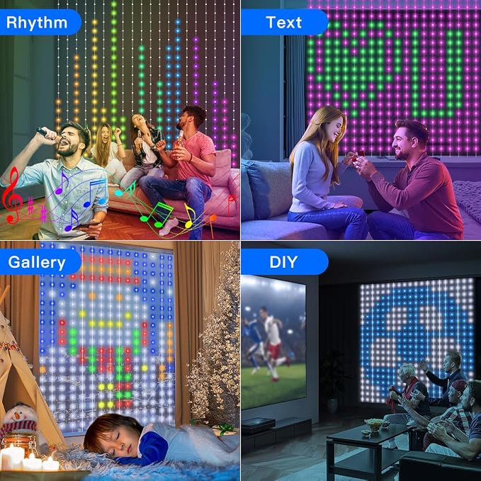AKEPO Programmable Smart Colorful LED Window Curtain Lights, IP65 400 RGB LED APP Control DIY Text and Pattern Fairy Lights for Wedding/Halloween/Xmas Curtain Backdrop or Home Decor(9.8 * 9.8ft)
