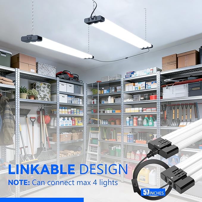 JESLED LED Shop Lights 4FT, 3CCT Selectable 4000K/5000K/6500K, Adjustable 30W/40W/50W, 7500LM Super Bright (300W Equivalent), Linkable Utility Light for Garage, Ceiling or Hanging Mount, ETL, 2 Pack