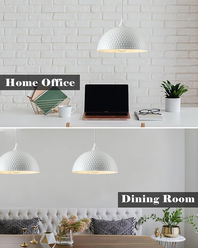 White Pendant Lights Kitchen Island 3 Pack, 12 Inch Hammered Dome Pendant Light, Farmhouse Kitchen Pendant Lights, Industrial Hammered Pendant Light for Kitchen, Dining Room, Barn