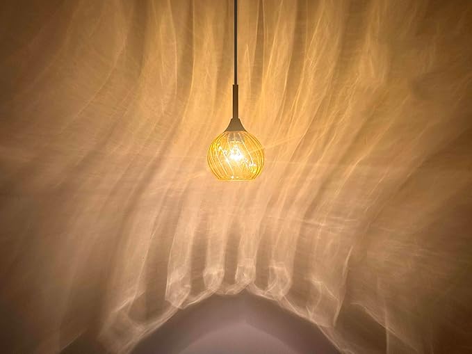 1 Light Pendant Ceiling Light Hanging Modern Farmhouse Indoor Fixture 6" Yellow Textured Glass Black Finish Dinning Over Sink Kitchen Island