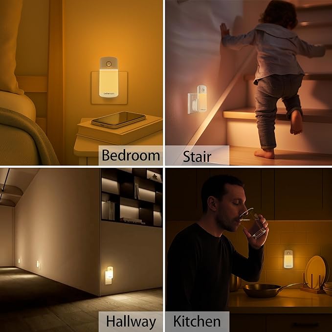 Night Light Plug into Wall with Motion Sensor, Auto On/Off, Portable with 3 Adjustable Modes, Nightlight for Kids, Nursery, Bedroom, Bathroom and Hallway (2 Pack)
