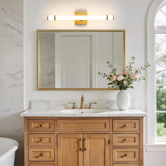 Gold Bathroom Vanity Light Fixtures 23 Inch Modern LED Vanity Lights Bar for Bathroom with Acrylic Shade 14W 5CCT Dimmable Bathroom Sconces Wall Lighting Over Mirror (Built-in Dimmer)