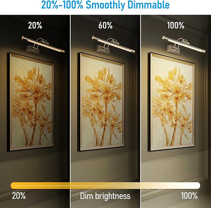 LEONLITE 3CCT Dimmable LED Picture Light, 2700K/3000K/4000K Selectable, CRI90 Swivel Full Metal Picture Frame Light for Wall Art, Painting, Artwork, Portrait, Plug-in & Hardwired, Satin Nickel
