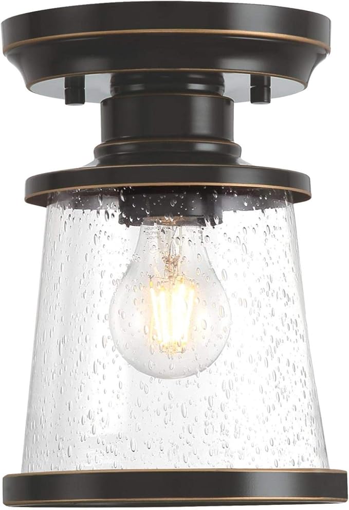 Westinghouse 6113000 Emma Jane 7 Inch Vintage-Style One-Light Outdoor Semi Flush Mount Ceiling Light, Amber Bronze Finish, Clear Seeded Glass