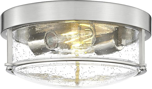 FEMILA Brushed Nickel Flush Mount Ceiling Light, 12" Bedroom Ceiling Light, Seeded Glass, E26 Base, 4FTJ22-F BN