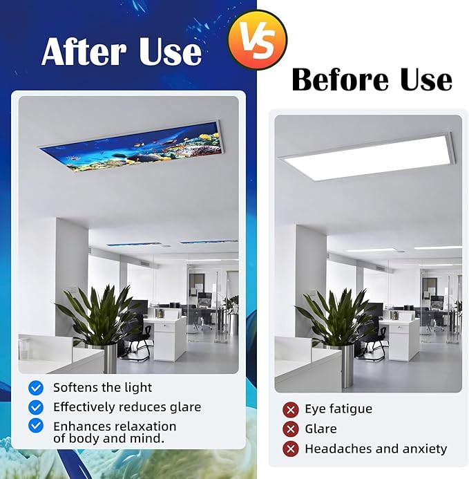 ANGSYLTH 8 Pcs Fluorescent Light Covers - 4 x 2 Feet Covers for Ceiling Lights, 8 x 10 Magnetic Light Filters for Classroom, Office, Hospitals