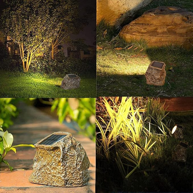EiGreen 4 Pack Solar Garden Rock Lights Outdoor Decorative, 10 LED Waterproof Yard Pathway Lights,Solar Spot Lights Outdoor, for Ideal for Garden Walkway Pathway Patio