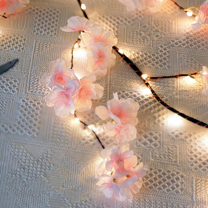 100 LED Cherry Blossom Lights, 5.9ft Fairy Lights for Bedroom, 8 Flashing Modes Cherry Blossom Branches, for Mantel, Wedding, Party and Christmas Decoration.