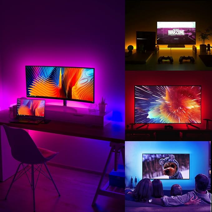dalattin 15ft Led Lights for TV 50-65 Inch, USB RGB LED Strip Lights TV Backlight with Remote Built-in MIC Music Sync,Led Lights for Bedroom Bluetooth APP Control,HDTV Lighting