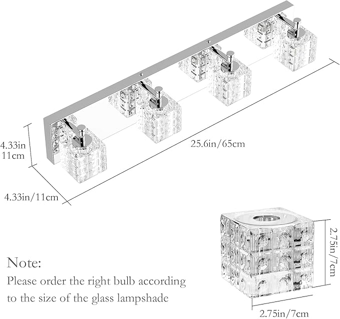 Ralbay Modern LED Chrome Vanity Lights - 4 Lights Crystal Bathroom Light Fixtures Over Mirror